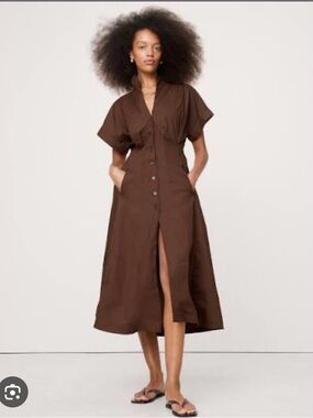 Banana Republic Cotton Poplin Midi-Dress in Espresso Brown